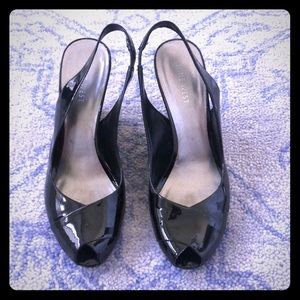 Nine West black patent wedges